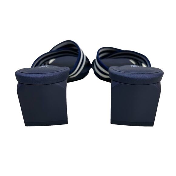 VIVAIA Womens Sz 39 Jennifer Square-Toe Block Heel Criss-Cross Navy White Sandal - Picture 5 of 14